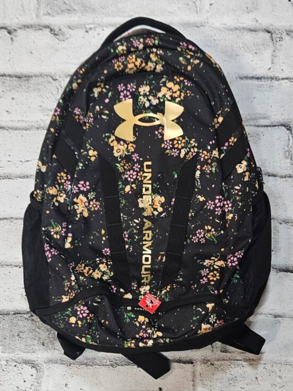 Under Armour Floral Backpack Black Gold Laptop School Travel Book Bag